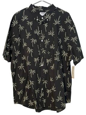 Old Navy Black Short-Sleeve Palm Print Button-Down Shirt